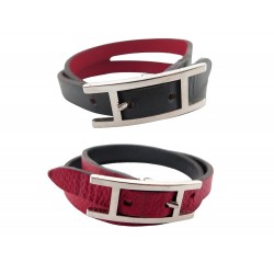 BRACELET HERMES BEHAPI DOUBLE TOUR CUIR 17-19CM POCHON LEATHER BANGLE JEWEL 340€