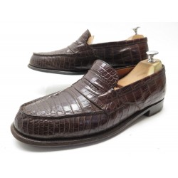 CHAUSSURES JM WESTON MOCASSINS 180 8.5C 42.5 CUIR CROCO LOAFERS SHOES 3790€