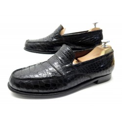 CHAUSSURES JM WESTON MOCASSINS 180 8.5C 42.5 CUIR CROCO NOIR LOAFERS SHOES 3790€