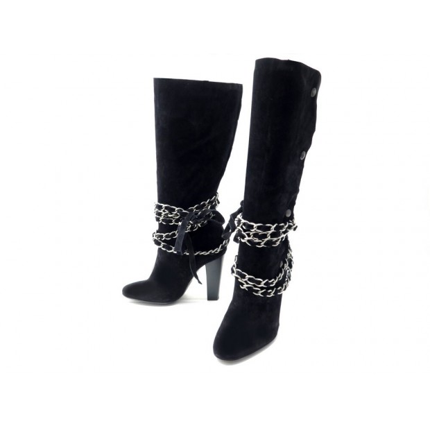 NEUF CHAUSSURES ISABEL MARANT BOTTES A CHAINES EN DAIM NOIR 38 BOOTS SHOES 1500€