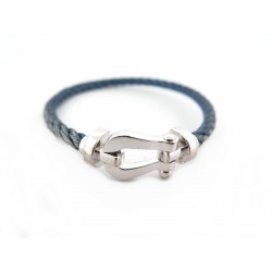 BRACELET FRED FORCE 10 GM MANILLE EN OR BLANC 18K CABLE BLEU 18CM BANGLE 3510€