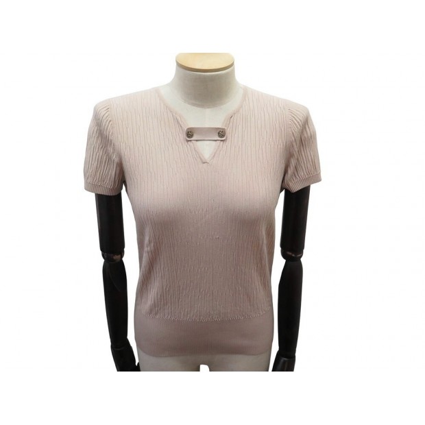 NEUF HAUT CHANEL TOP EN MAILLE COTELEE P58127K07618 S 36 CUPRO ROSE SHIRT 1400€