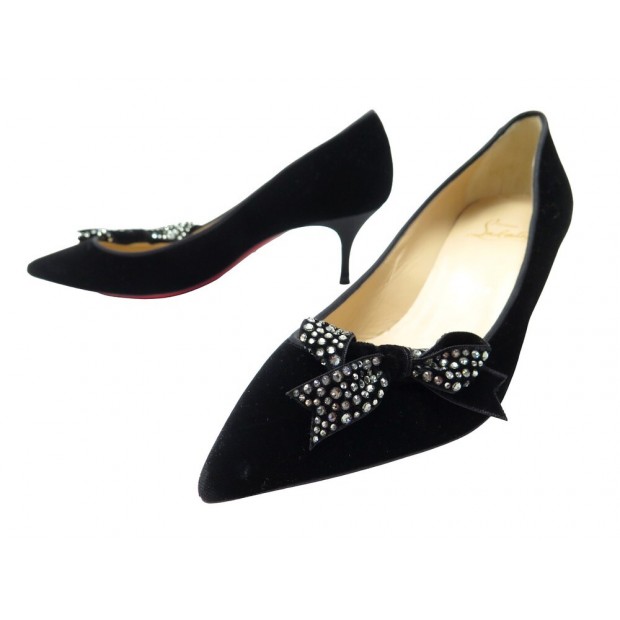 NEUF CHAUSSURES CHRISTIAN LOUBOUTIN ESCARPINS 38.5 VELOURS NOIR NEW SHOES 595€