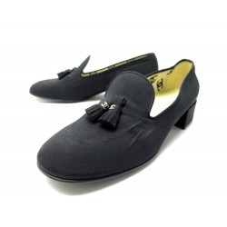 CHAUSSURES CHANEL MOCASSINS PAMPILLES 41 LOGO CC TOILE NOIRE LOAFERS SHOES 1400€