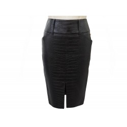 JUPE CHANEL P61792C00379 CRAYON TAILLE 36 S CUIR CERF FACON CROCO SKIRT 6500€
