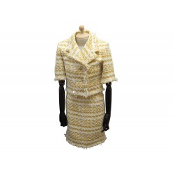 NEUF ENSEMBLE CHANEL TAILLEUR VESTE + JUPE EN TWEED JAUNE 36 S VEST SHIRT 9300€