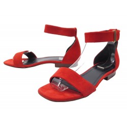 CHAUSSURES CELINE SANDALES PLATES EN DAIM ROUGE 36 SUEDE SANDALS SHOES 650€