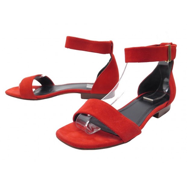 CHAUSSURES CELINE SANDALES PLATES EN DAIM ROUGE 36 SUEDE SANDALS SHOES 650€