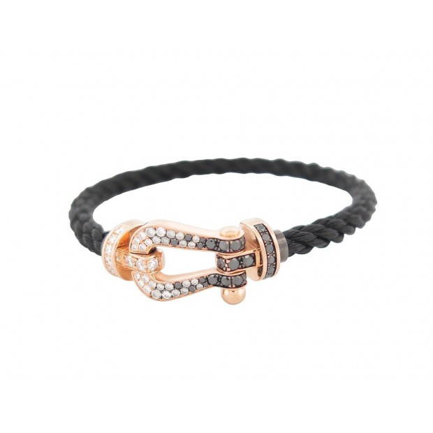 NEUF BRACELET FRED FORCE 10 GM 0B0162 MANILLE OR ROSE DIAMANT BLANC & NOIR 7730€