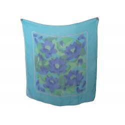 VINTAGE CHALE HERMES FLEURS DE LOTUS MOUSSELINE DE SOIE TURQUOISE SHAWL 550€