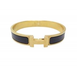 BRACELET HERMES CLIC HH H703203FM01 T 22 EMAIL NOIR MAT METAL DORE BANGLE 615€