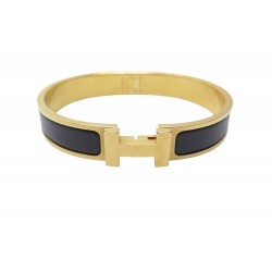 BRACELET HERMES CLIC HH H703203FM01 T 22 EMAIL NOIR MAT METAL DORE BANGLE 615€