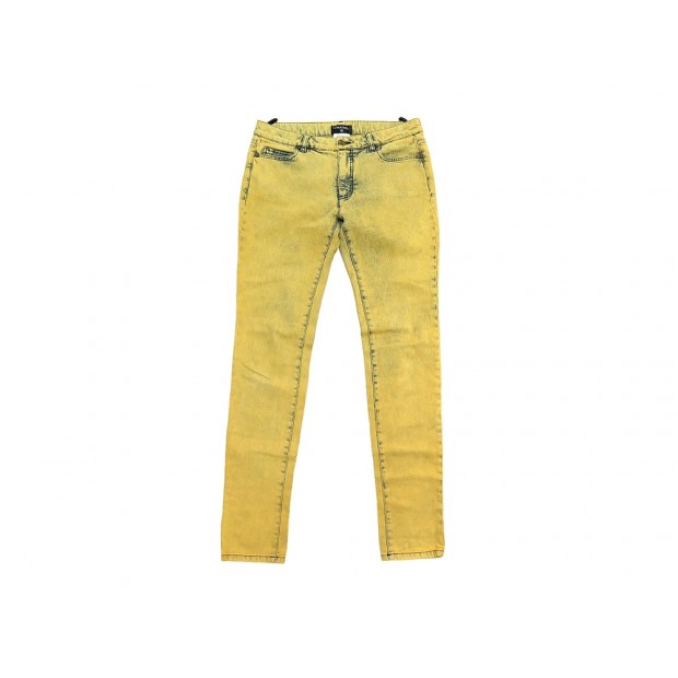 PANTALON CHANEL JEAN EFFET USE DENIM COTON JAUNE 40 M YELLOW TROUSERS 2100€