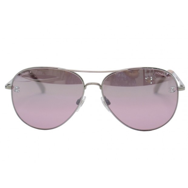 LUNETTES DE SOLEIL CHANEL PILOTE AVIATEUR 4189-T-Q METAL ARGENTE SUNGLASSES 360€