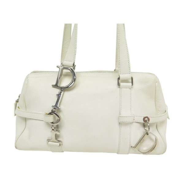 SAC A MAIN CHRISTIAN DIOR BOSTON BOWLING CD EN CUIR BLANC LEATHER HAND BAG 3000€