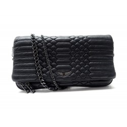 SAC A MAIN ZADIG & VOLTAIRE POCHETTE ROCK MATELASSE BANDOULIERE CUIR NOIR 445€