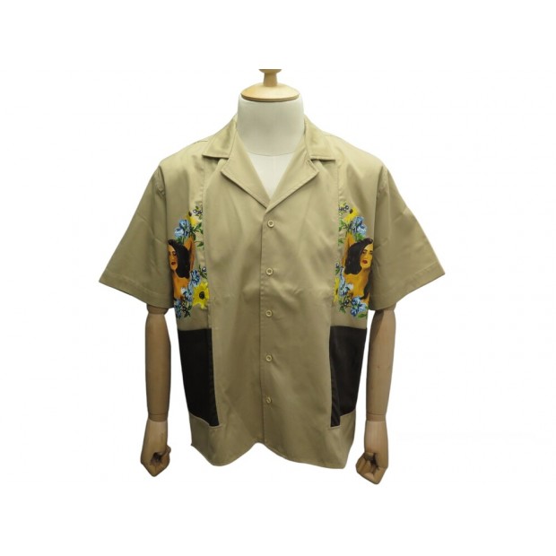 NEUF CHEMISE A MANCHES COURTES RHUDE CIGAR M 48 EN COTON BEIGE NEW SHIRT 615€