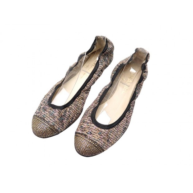 CHAUSSURES CHANEL BALLERINES EN TWEED MULTICOLORE 37 CANVAS FLAT SHOES 790€