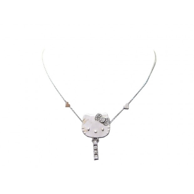 COLLIER VICTORIA CASAL PENDENTIF HELLO KITTY EN OR BLANC 18K DIAMANTS NECKLACE