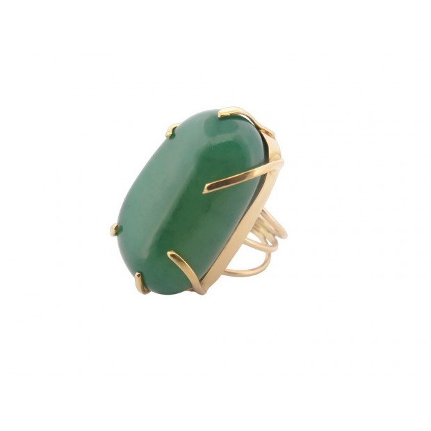 BAGUE EN OR JAUNE 18K T52 SERTIE PIERRE AGATE VERTE 31GR YELLOW GOLD RING