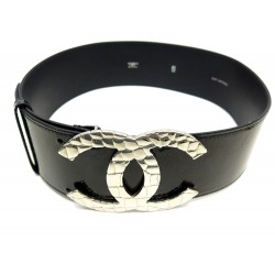 CEINTURE CHANEL LOGO CC EXTRA LARGE 68MM T80 CUIR NOIR VERNIS BLACK BELT 1050€