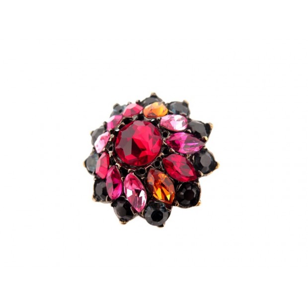 VINTAGE BAGUE YVES SAINT LAURENT FLEUR A STRASS MULTICOLORE 57 FLOWER RING