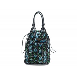 NEUF SAC A MAIN PRADA FILET CABAS EN NYLON CUIR NOIR & MULTICOLORE TOTE BAG 950€