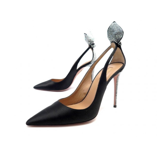 CHAUSSURES AQUAZZURA ESCARPINS CRYSTAL DENEUVE PUMPS 105 40 SATIN SHOES 1110€