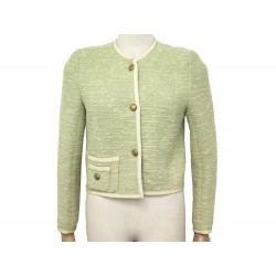 VESTE CHANEL S 36 EN TWEED VERT BOUTONS LOGO CC BUTTONS JACKET VEST 5650€