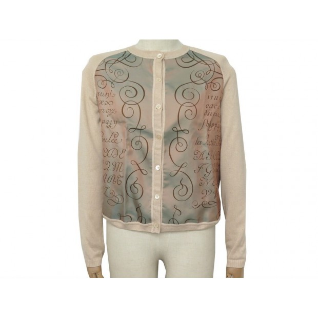 NEUF GILET HERMES ALPHABET 40 M EN SOIE ET CACHEMIRE BEIGE PULL SILK VEST 1900€