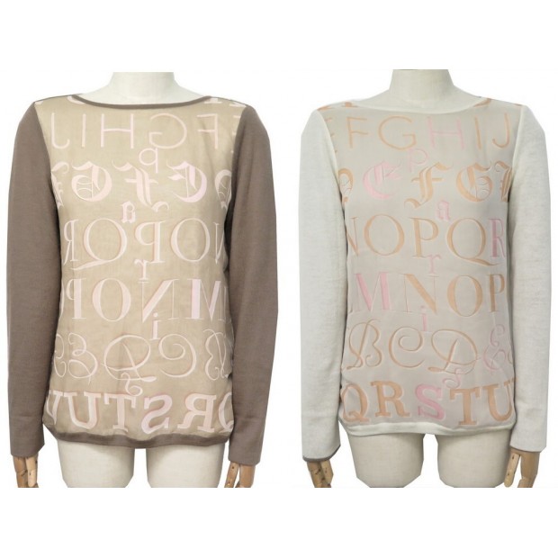 NEUF PULL REVERSIBLE HERMES ALPHABET 38 M CACHEMIRE SOIE CASHMERE SWEATER 1800€