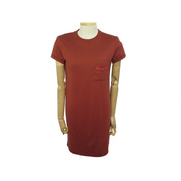 NEUF ROBE TSHIRT HERMES POCHE BRODEE MOTIF MORS ROUGE TERRACOTTA S 36 DRESS 550€