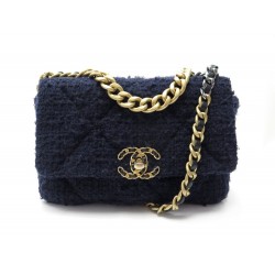 NEUF SAC A MAIN CHANEL 19 M TWEED BLEU MARINE BANDOULIERE HAND BAG PURSE 5700€