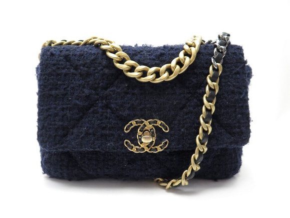  sac a main chanel 19 m tweed bleu marine
