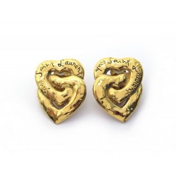 VINTAGE BOUCLES D'OREILLES YVES SAINT LAURENT DOUBLE COEUR METAL DORE EARRINGS