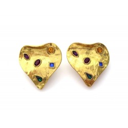 VINTAGE BOUCLES D'OREILLES YVES SAINT LAURENT COEUR & PIERRES HEART EARRINGS