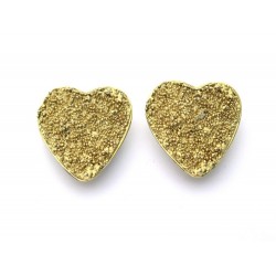 VINTAGE BOUCLES D'OREILLES YVES SAINT LAURENT COEUR EN METAL DORE HEART EARRINGS