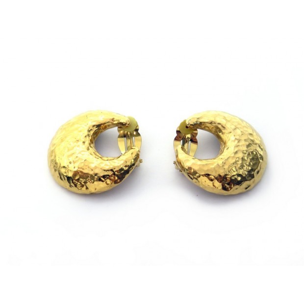 VINTAGE BOUCLES D'OREILLES YVES SAINT LAURENT EN METAL DORE GOLDEN EARRINGS