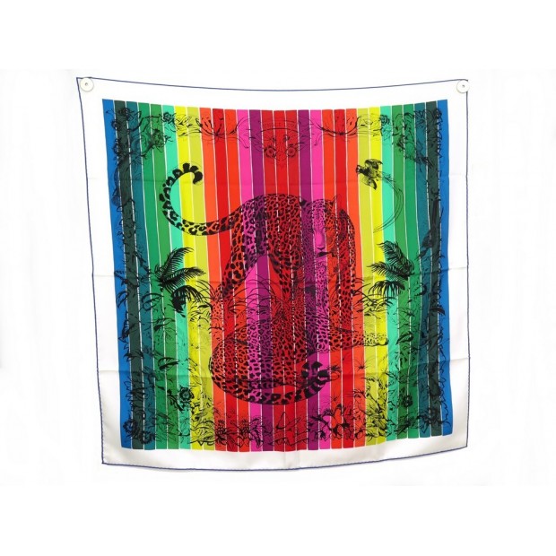 NEUF FOULARD HERMES JUNGLE LOVE RAINBOW CARRE 90 EN SOIE + BOITE BOX SCARF NEW