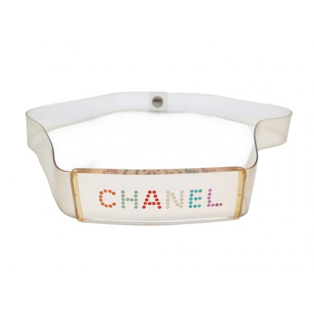 CEINTURE CHANEL PLASTIQUE TRANSPARENT ET PAILLETTES T80 BOITE BELT 1000€