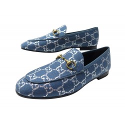 NEUF CHAUSSURES GUCCI JORDAAN LOGO GG 38 IT 39 FR TOILE BLEU MORS LOAFERS 700€