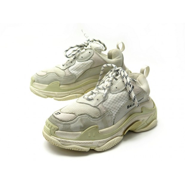 CHAUSSURES BALENCIAGA TRIPLE S 524036 37 BASKETS TOILE BLANC WHITE SNEAKERS 865€