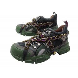 NEUF BASKETS GUCCI FLASHTREK SEGA GREEN REMOVABLE CRYSTAL 536532 10 44 1490€