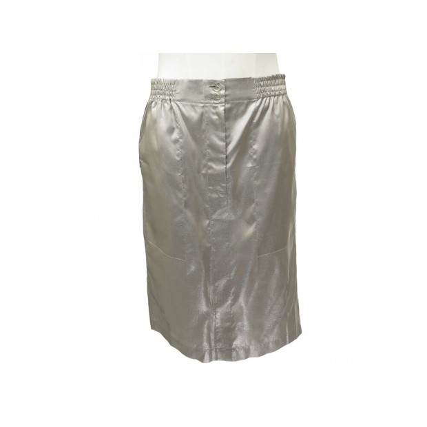 VINTAGE JUPE CHANEL METALISEE SOIE ARGENTE P12600V07380 SILVER M 40 SKIRT 3500€