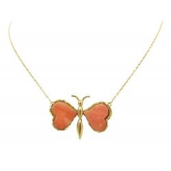 VINTAGE COLLIER PAPILLON 38 CM EN OR JAUNE 18K ET CORAIL BUTTERFLY NECKLACE