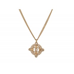 NEUF COLLIER CHANEL PENDENTIF LOGO CC STRASS METAL DORE 43/50 NECKLACE 990€