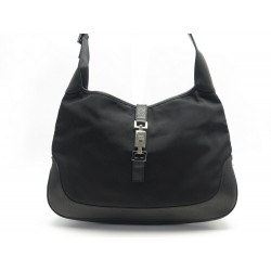 SAC A MAIN GUCCI JACKIE MM 001.3346 TOILE CUIR NOIR LEATHER CANVAS HANDBAG 2450€