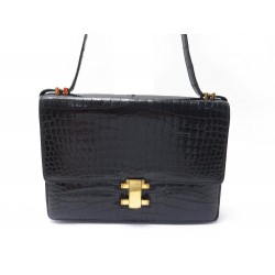 VINTAGE SAC A MAIN HERMES CUIR DE CROCODILE 1962 PORTE EPAULE CROCO BAG PURSE