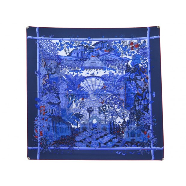 NEUF FOULARD HERMES JARDINS D'HIVER ANNIE FAIVRE SOIE + SAC CARTES A NOUER SCARF