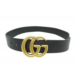 CEINTURE GUCCI DOUBLE G 400593 80 CM CUIR NOIR BLACK GG BUCKLE LEATHER BELT 420€